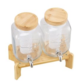 Beverage Dispenser, 2 Pack 1 Gallon Drink Dispensers for Parties, Glass Juice Dispenser with Wood Stand, Stainless Steel Spigot, Infuser