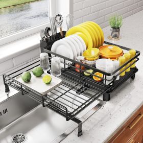 Dish Drying Rack - Extendable Dish Rack, Large Sink Drying Dish Drainer for Kitchen Counter, Stainless Steel Dish Strainer with Utensil Holder (B
