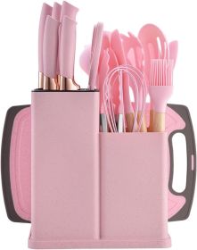 19 Piece Kitchenware Utensils and Knife Set- Includes: 9 Piece Silicone Cooking Utensils- 6 Piece Sharp Stainless Steel Chef Knives- Scissors -Wh