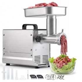 Commercial Meat Grinder, 8 Lbs/Min Capacity, #8 Electric Meat Mincer with 3 Plates, 3 Sausage Stuffing Tubes