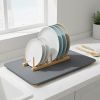 Drying Mat for Kitchen Counter with Bamboo Rack&5 Wooden Feet ,20"×16" Natural Diatomaceous Earth Dish Drying Stone , Fast Absorbing