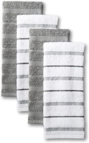 Kitchen Towel 4-Pack Set, Grey/White, 16"x26"