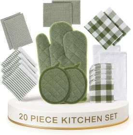 Kitchen Towel and Pot Holder Sets 20 Pc - Eco Friendly Reusable Cotton Dish Towels, Soft Flour Sack Tea Towels, Absorbent Kitchen Hand Towels