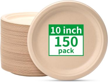 Compostable Paper Plates 10 Inch [150 Pack], Disposable Biodegradable Heavy Duty Paper Plates, Made of Natural Sugarcane Fibers, Unbleached Brown
