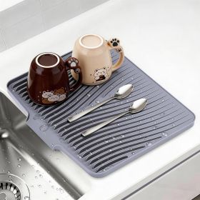 Mat for Kitchen Counter, Non-Slip Drain Pad, Dish Drying Pad, Easy to Clean Dish Rack Pad, Multi-Use as Heat Resistant Trivet, 15.8" x 13" , Grey