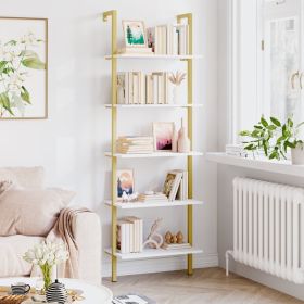 5 Tiers Ladder Shelves with Gold Frame, White Finish