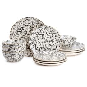 TT0061 Dinnerware Black & White Medallion Stoneware, 12 Piece Set