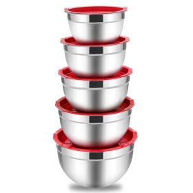 Mixing Bowls with Lids Set of 5, Stainless Steel Mixing Bowls Metal Nesting Salad Bowls, Size 4.5, 3, 1.5, 1, 0.7 QT Great for Cooking, Baking