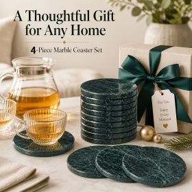 4pcs Marble Coaster Set- Heat-Resistant Stone Coasters with& Marble Design, 4" Round Coasters for Coffee Table, Home Bar Decor, Gift Choice0/