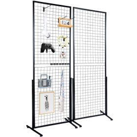 2' x 5.6' Grid Wall Panels Tower, 2 Packs Wire Gridwall Display Racks with T-Base Floorstanding, Double Side Gridwall Panels for Art Craft Shows