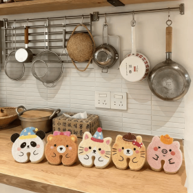 Cute Animal Wood Pulp Sponge, 5 Pack Kitchen Dish Scrubber, Non-Scratch, Reusable, Absorbent Cleaning Sponge for Dishes Pots