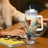 1pc 2D Flat Printed Yorkshire Terrier Tumbler, Stainless Steel Car Cup with Pastoral Floral Design, Cute Pet Style Water Bottle for Dog Lovers