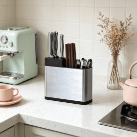 Univers Kitchen Cutlery Holder Knife Block Storage Rack Organizer Utensils Chopstick Box Stainless Steel
