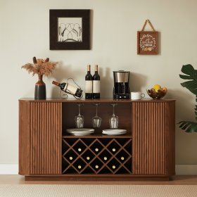 58" Modern Wavy Curve Sideboard-Multifunctional storage cabinet with wine rack and glassware holder