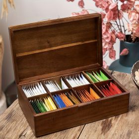 8-Compartment Rustic Wooden Tea Bag Organizer Box - Durable Tea Packet Storage Caddy Suitable for Kitchen or Pantry Display