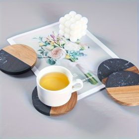 10pcs Round Coasters for Drinks, Marble-Wood Spliced Coaster for Tabletop Protection, Cup Holder Coasters for Multiple Cup Types