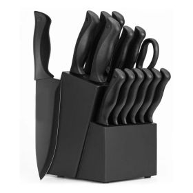 15 Pcs Kitchen Knife Set with Block Self Sharpening, Dishwasher Safe, Anti-slip Handle, Black