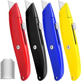 4 Pack Box Cutter, Utility Knife, with 10 Extra SK5 Blades, Aluminum Shell Box Cutter Retractable for Papers, Cardboard, and Cartons, Razor Knife