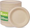 200 Count 6' Small Compostable Dessert Plates, Heavy-duty Unbleached Biodegradable Bagasse and Bamboo fiber Paper Plates …