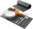 Large Stone Dish Drying Mat for Kitchen Counter, Foldable Diatomaceous Earth Drying Mat, Quick Water Absorbing Eco-Friendly Mat for Dishes, Dark Gray