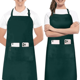 2 Pack Bib Apron, Adjustable with 2 Pockets, Water and Oil Resistant, Cooking Kitchen Chef Apron for Women Men