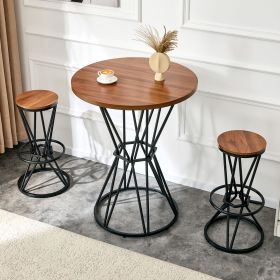 Single package bar, table, chair set.31.5-inch walnut wood grain MDF tabletop with black metal frame, industrial style bar counter combination