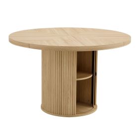 47.2-inch round wooden-style dining table with double-layer storage design and Roman column shape - featuring classic wood grain finish