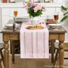 Mode Pink Rustic Cotton Linen Table Runner, Seasonal Embroidered Hollow Kitchen Dining Table Decoration for Home Party Decor 13x72 Inch