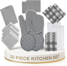 Kitchen Towels and Oven Mitt Set 20 Pc - Lint Free Cotton Dish Towels for Kitchen Drying, Cozy Terry Dish Rags