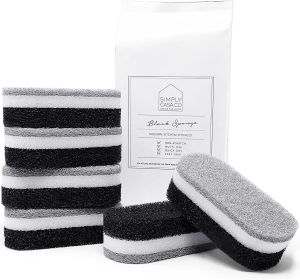 Kitchen Dish Cleaning Sponges - Pack of 6 | Non-Scratch & Fast-Drying | Reusable Scrubbers for Kitchen & Household Use | Stylish Black & White De
