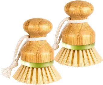 Bamboo Dish Brush, Scrub Brush for Dishes Pots Pans Kitchen Sink Cast Iron Skillet Cleaning, Pack of 2