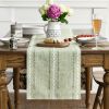 Mode Sage Green Rustic Cotton Linen Table Runner, Seasonal Embroidered Hollow Kitchen Dining Table Decoration for Home Party Decor 13x72 Inch