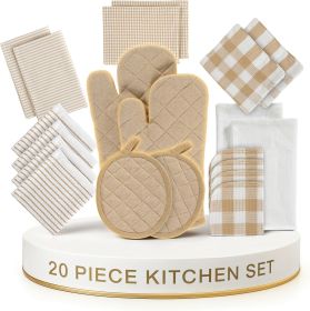 20 Piece Kitchen Linen Set - Soft Absorbent Cotton Dish Towels, Reusable Terry Dish Cloths, Flour Sack Towels for Baking