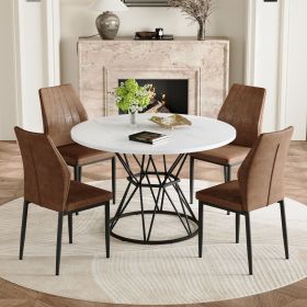Table and Chair Set.A white MDF table with a diameter of 47.3 inches