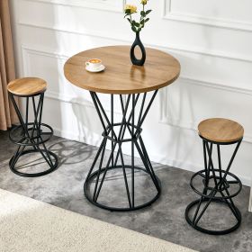 Single package bar, table, chair set.31.5-inch wood grain MDF tabletop with black metal frame, industrial style bar counter combination