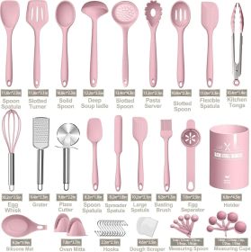 Silicone Cooking Kitchen Utensil Set, 43 Pcs Pink Cooking Utensils Set, Turner, Tongs, Spoon, Spatula, Kitchen Gadgets Tools Set For Nonstick Coo