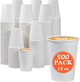 500 Count 12 oz Paper Coffee Cups, Disposable Paper Coffee Cups for Hot or Cold Drinks, 12 Ounce White Beverages Water Cups for Party, Picnic, Tr