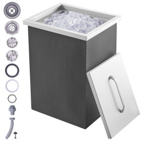 Drop in Ice Chest, 14"L x 12"W x 18"H Stainless Steel Ice Cooler, Commercial Ice Bin with Cover, 40 qt Outdoor Kitchen Ice Bar