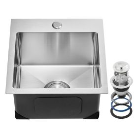 15 inch Kitchen Sink Workstation, 304 Stainless Steel Top Mount Sinks, Drop-In Single Bowl Farmhouse Basin with Accessories