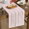 Mode Pink Rustic Cotton Linen Table Runner, Seasonal Embroidered Hollow Kitchen Dining Table Decoration for Home Party Decor 13x72 Inch