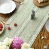Mode Sage Green Rustic Cotton Linen Table Runner, Seasonal Embroidered Hollow Kitchen Dining Table Decoration for Home Party Decor 13x72 Inch