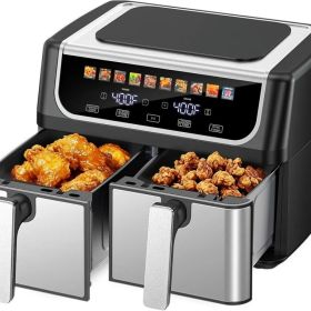 9.5 Quart Large Dual Basket Air Fryer With Double Basket, 10 Presets - Bake & Broil & Defrost & Dehydrate, Shake (Option: Black)