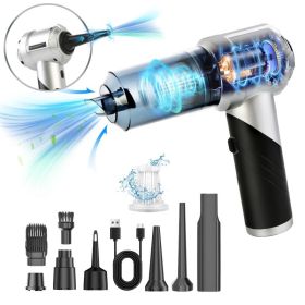 1Pc Cordless Car Vacuum Cleaner Portable Handheld Vacuum With 20000PA Suction Brushless Motor 3 Suction Levels Type-C Rechargeable Compressed Air (Option: Silver)