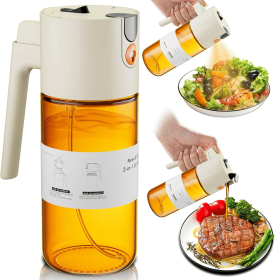 A food oil injector and 2-in-1 cooking spray bottle for olive oil, vinegar, and soy sauce, featuring a 17-ounce light-blocking glass spray bottle (PSJC0115A: PSJC0115A)