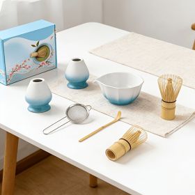 5pcs  Matcha Whisk Set with Ceramic Bowl & Bamboo Chasen - Complete Tea Kit, Scoop Sifter Suitable for Home Baristas (number: 5pcs, Color: Blue)