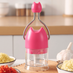 Manual Food Chopper, 3-Blade Stainless Steel Garlic Mincer, Hand-Press Onion Cutter & Vegetable Blender for Garlic, Onion, Chili, Nuts (style: Garlic Chopper - Pink)