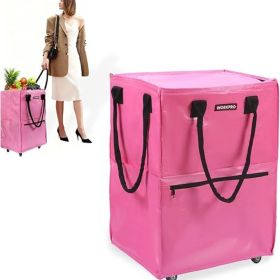 Reusable Grocery Bag on Wheels, Heavy Duty Rolling Shopping Tote with Handle (Color: Pink   Medium)