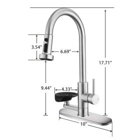 3-in-1 Kitchen Faucet with Press-Type Glass Rinser, High-Arc Pull-Down Sprayer Faucet, 3 Function Spray Mode for Modern Kitchen Sink (Color: BRUSHED NICKEL)
