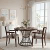 42" Round Oak Dining Set – Solid Wood-Look Veneer Table + 2 Upholstered Walnut-Finish ARMCHAIRS, Heavy-Duty Iron Pedestal Base