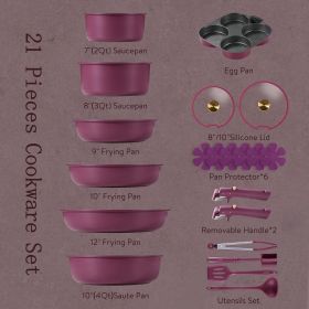 21pcs Pots and Pans Set, Nonstick Cookware Set Detachable Handle, Induction Kitchen Cookware Sets Non Stick with Removable Handle, RV Cookware Se (Color: Gold Ultra Violet)